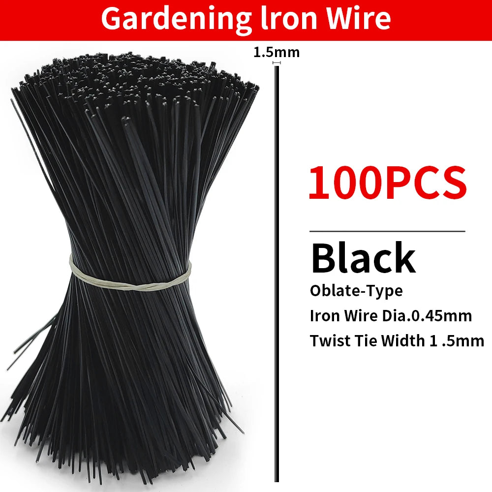 100PCS Gardening Cable Ties Reusable Oblate Iron Wire Twist Tie for Flower Plant Climbing Vines Multifunction Coated Fix Strings
