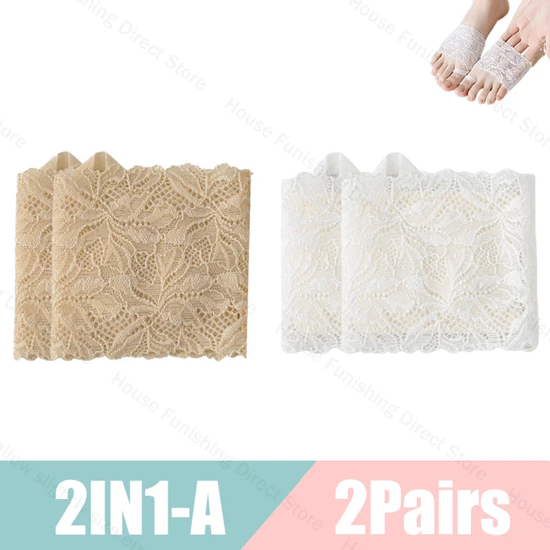 Summer Thin Lace Invisible Socks Split Toe Forefoot Socks for Women High Heel Slippers Shoes Breathable Lace Socks for Halloween