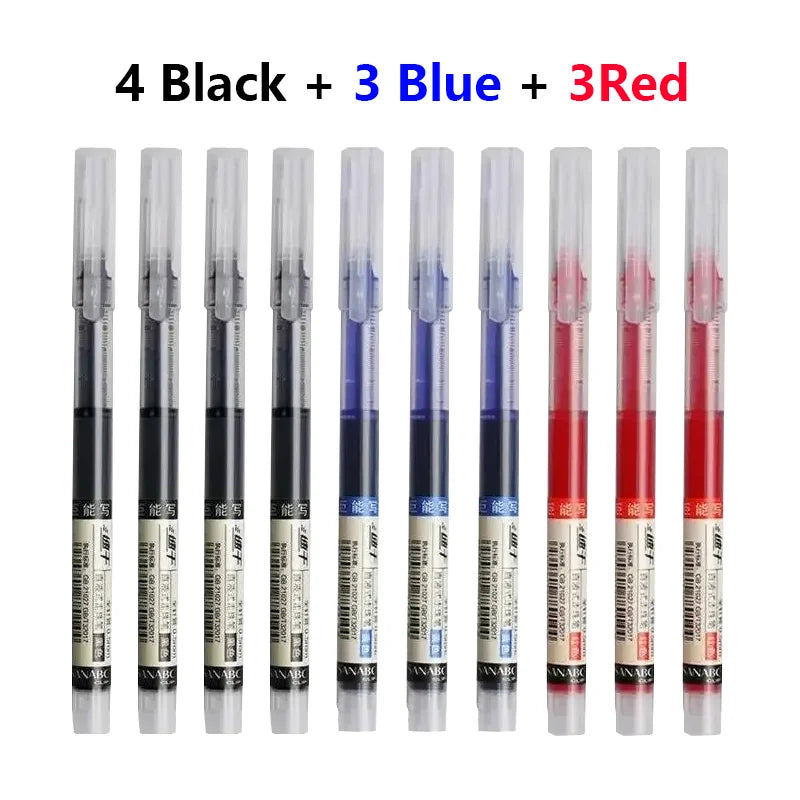 10pcs High Quality Needle Type Gel Pens Black Blue Red Ink