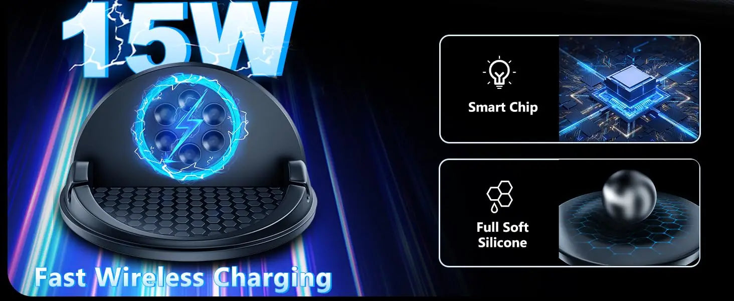 Car Phone Holder Wireless Charger Non-Slip,Mobile Phone Fast Wireless Charger for iPhone15W Wireless Car Charger Dashboard