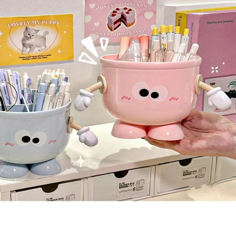 Creative Big Eyes Pencil Holder With Hook Table Stationery Storage Box Pen Holder Rack Student Children Girls Desk Organizer