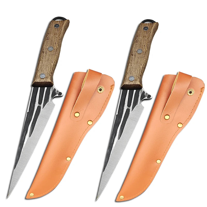 Stainless Steel Boning Knife Forged Kitchen Meat Cleaver Chef Knife Full Tang Butcher Knife Fish Knife with Wood Handle Tools