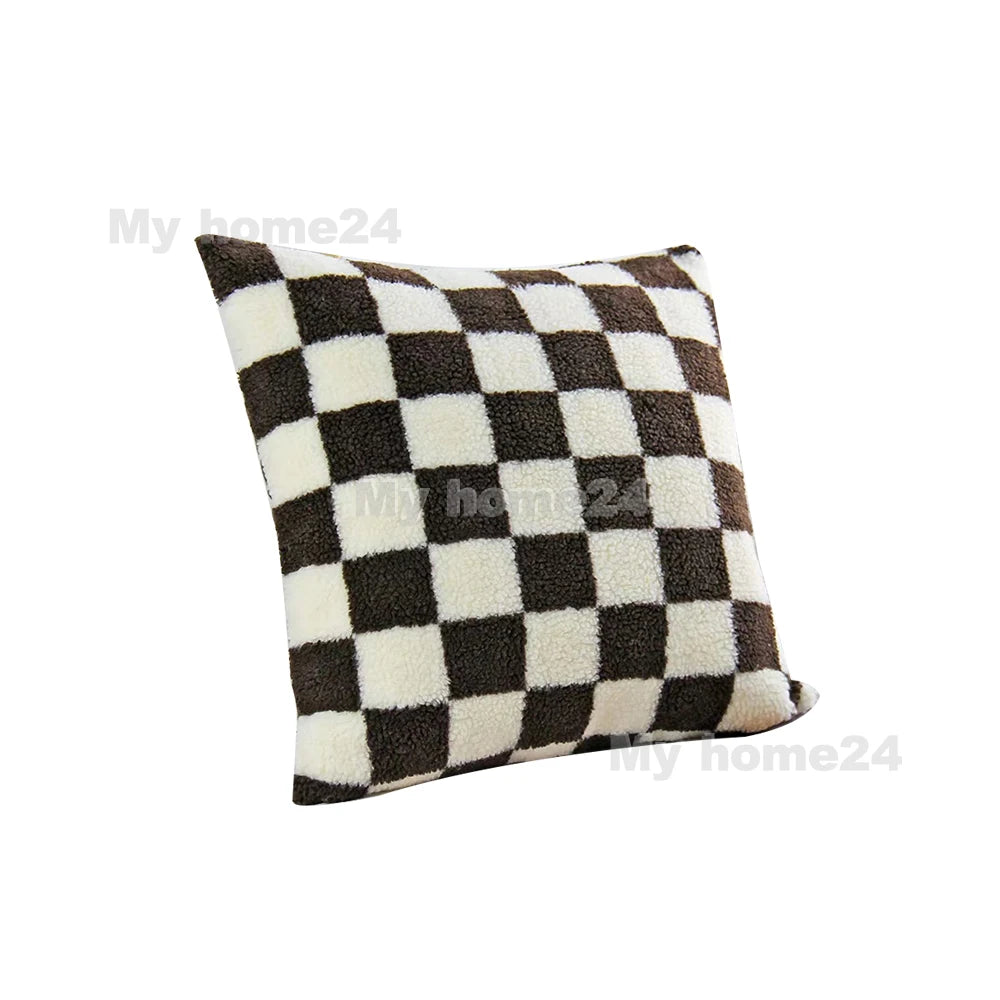 1Pc 45*45cm 50*50cm Checkerboard Plaid Plush Cushion Cover Knitted Car Sofa Throw Pillow Cover Short Fleece Pillowcase Cushion