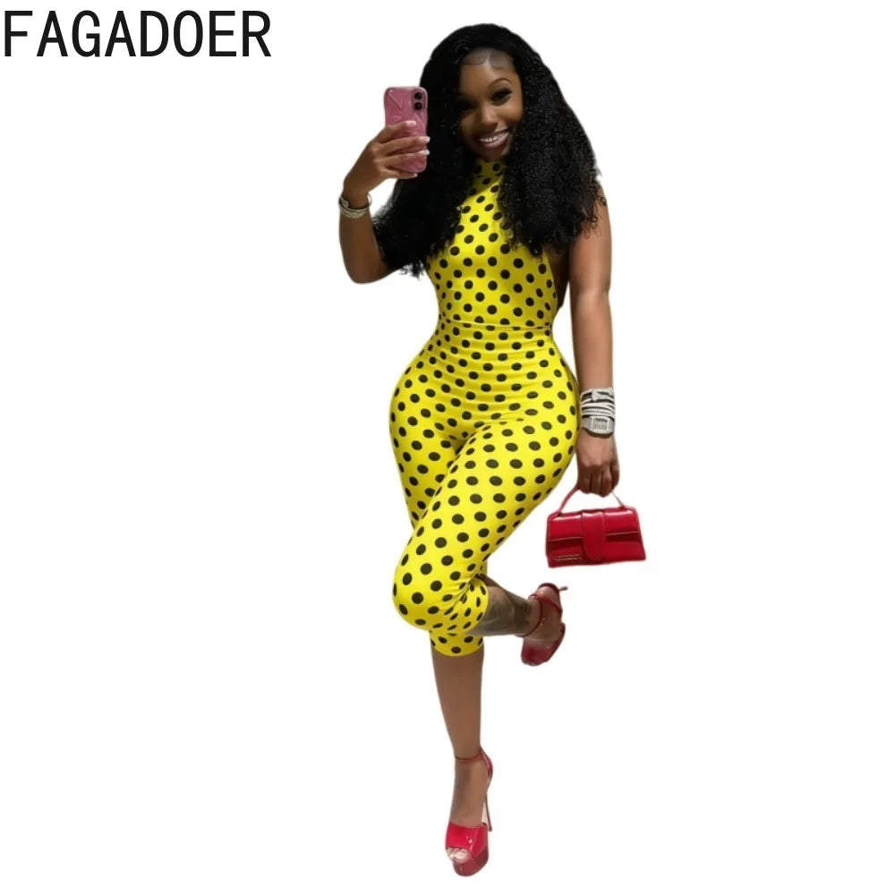 FAGADOER Fashion Colorful Print Patchwork Romper Women Hipster Bandage Backless Bodycon Jumpsuits Female Streetwear Overalls New