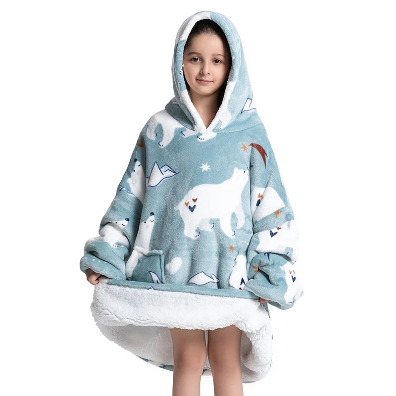 Winter Hoodies Sweatshirt Women Men Pullover Fleece Giant TV Oversized Blanket with Long Flannel Sleeves