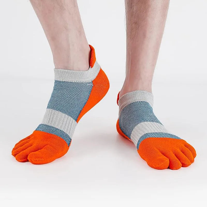 1/5 Pairs Men's Mesh Toe Socks Color Block Striped Low Cut Five Finger Running Sport Socks Breathable Anti-Bacterial Toe Socks
