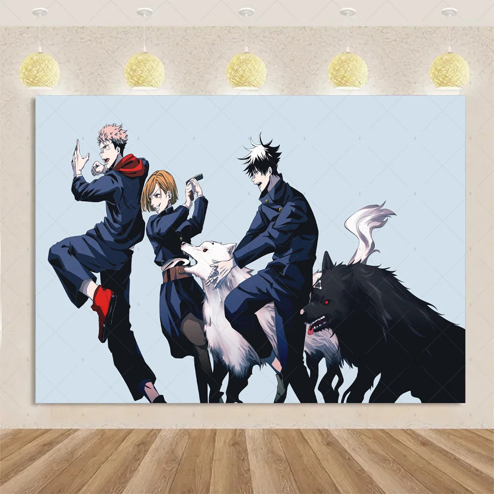 Jujutsu Kaisen Theme Background Birthday Party Decorations Anime Character Gojo Satoru Backdrop Kids Poster Photography props