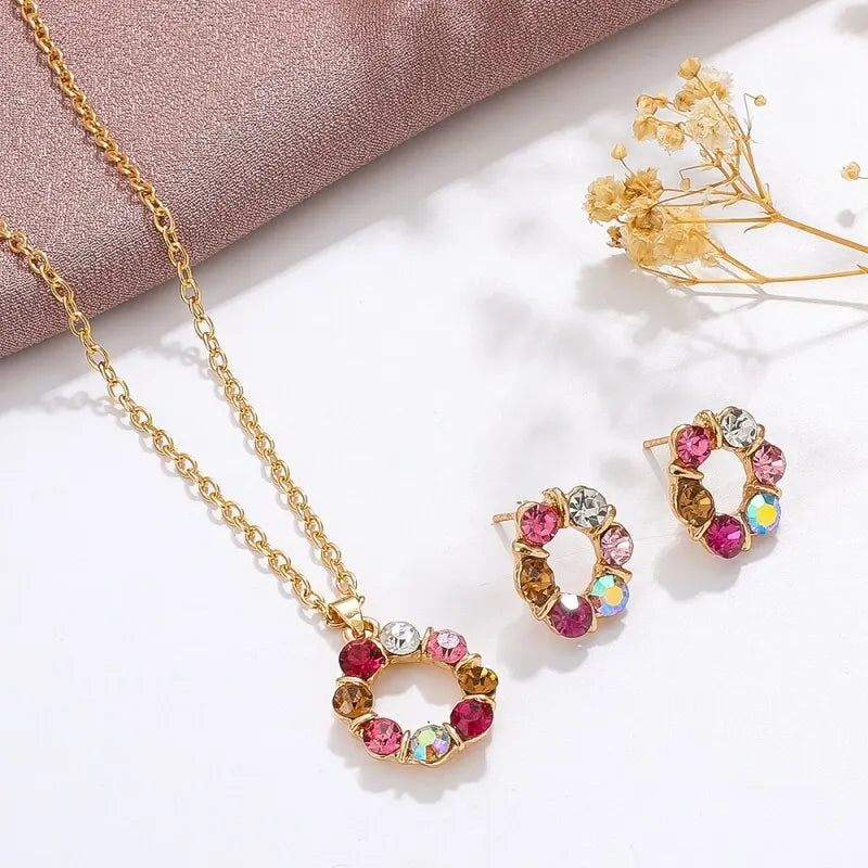 Gold Necklace Earrings Set Ladies Celebrity Simple Fashion Style
