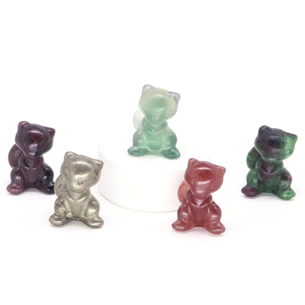 30mm Cartoon Alien Cat Statue Natural Healing Crystals Stone Carving Cute Animal Figurine Crafts Home Decor Ornament Kids Gifts