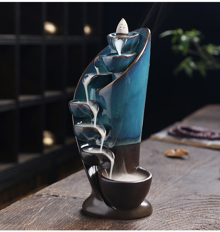 1pc,Handmade Torch Design Waterfall Incense Burner Creative Home Decor Incense Holder Portable Ceramic Censer (Without Incense)