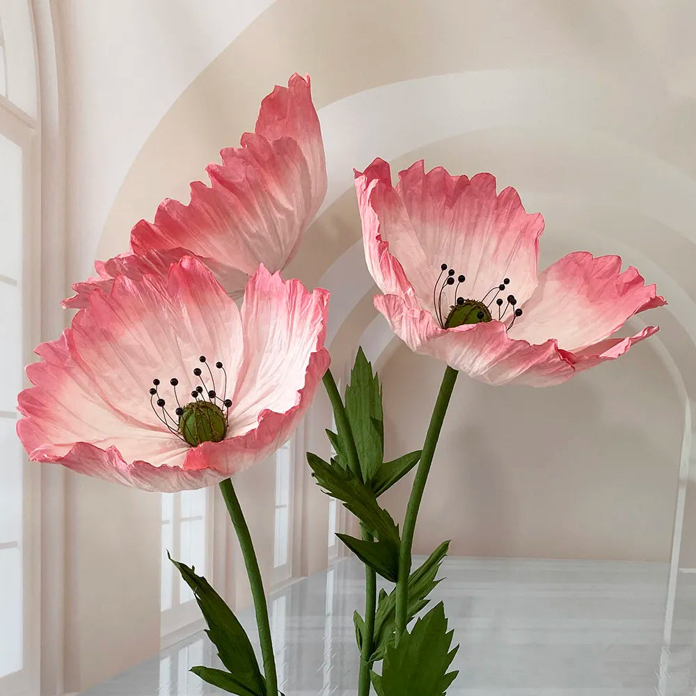 Wedding Props Artificial Giant Poppy Paper Flower Wedding Road Guide Floral Birthday Party Backdrop Decor Stage Window Display