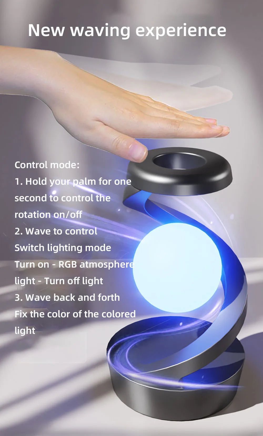 Creative Table Lamp, Rotating Floating lamp, 15W Wireless Charger, Mobile Phone Wireless Charger, RGB Atmosphere Night Light
