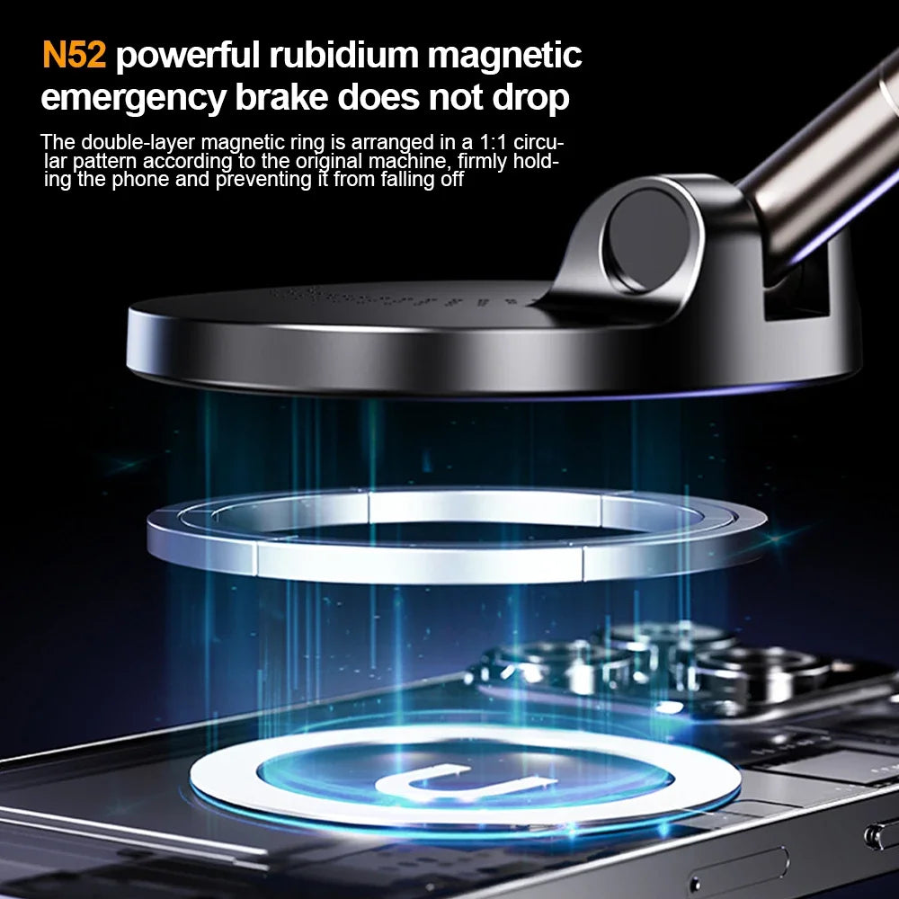 New Magnetic 15W Wireless Charger Car Phone Holder 360 Degree Rotation Foldable Suction Cup Navigation Phone Holder Bracket