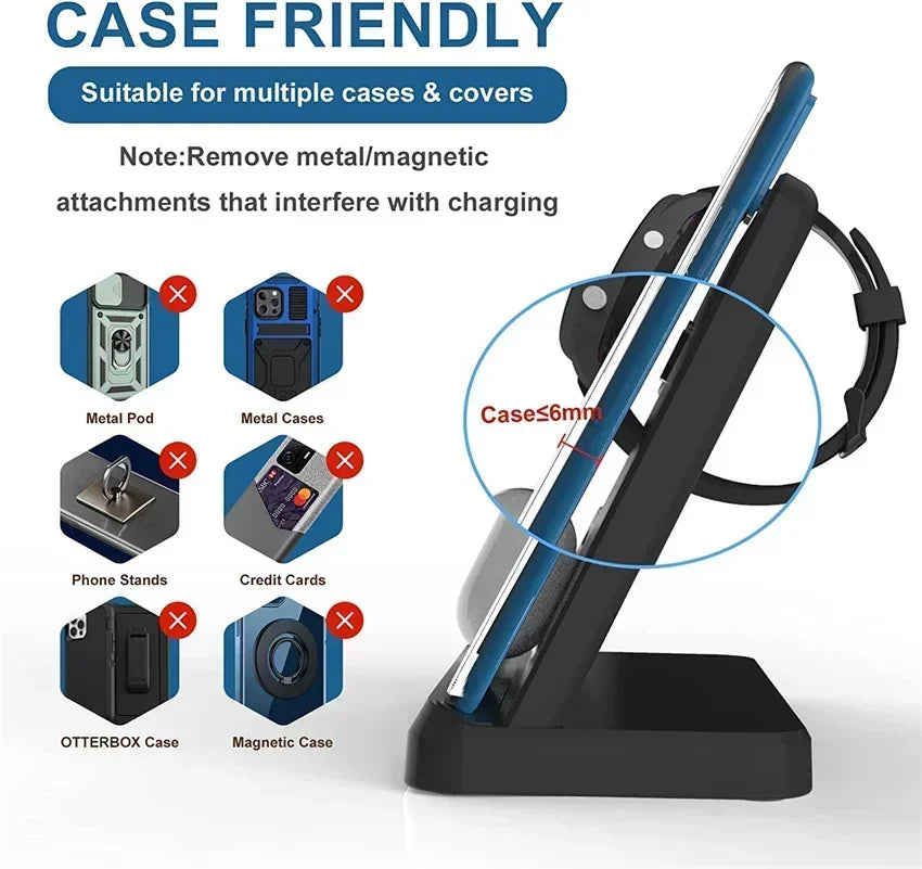 3 in 1 Wireless Charger Stand For Samsung S24 S23 S22 Ultra Note Galaxy Watch 7 6 Active Buds3/2 Pro Fast Charging Dock Station