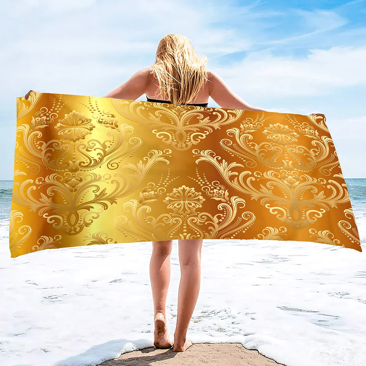Beach Towel Vintage Gold Bath Towel Oversized,Sand Free Beach Towel Quick Dry Absorbent Towel for Travel Pool Yoga Gym Sport