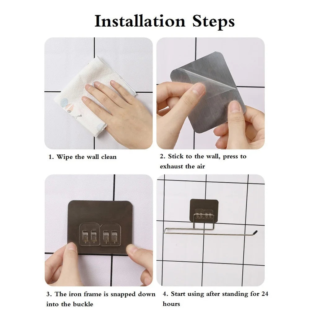 Hanging Paper Roll Towel Holder Bathroom Toilet Storage Stand Kitchen Organizer Napkin Rack Stainless Steel Adhesive Wall Mount