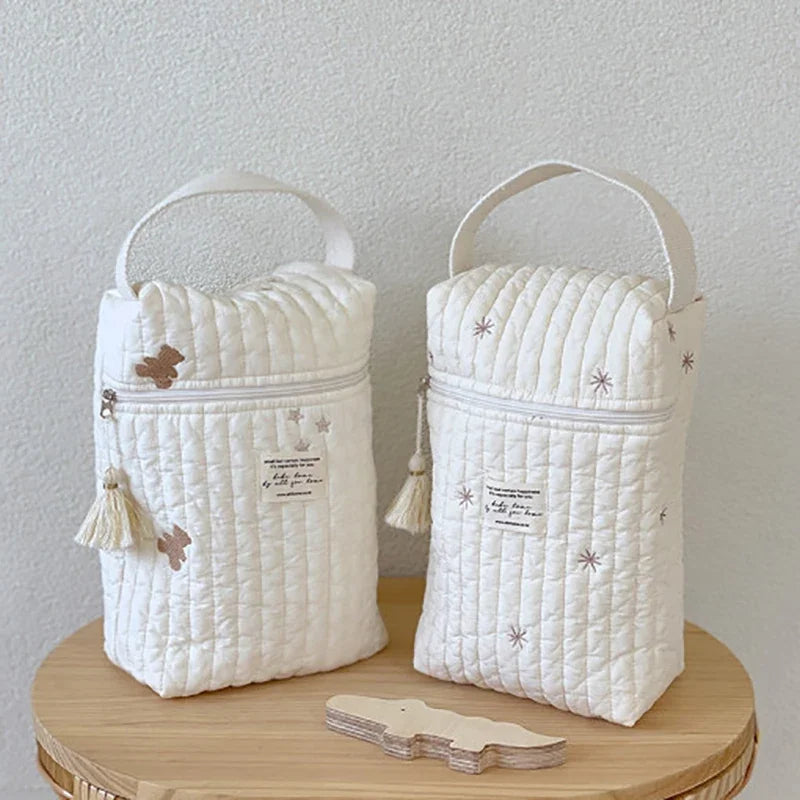 Embroidery Portable Nappy Mommy Bag Stroller Hanging Bag Zipper