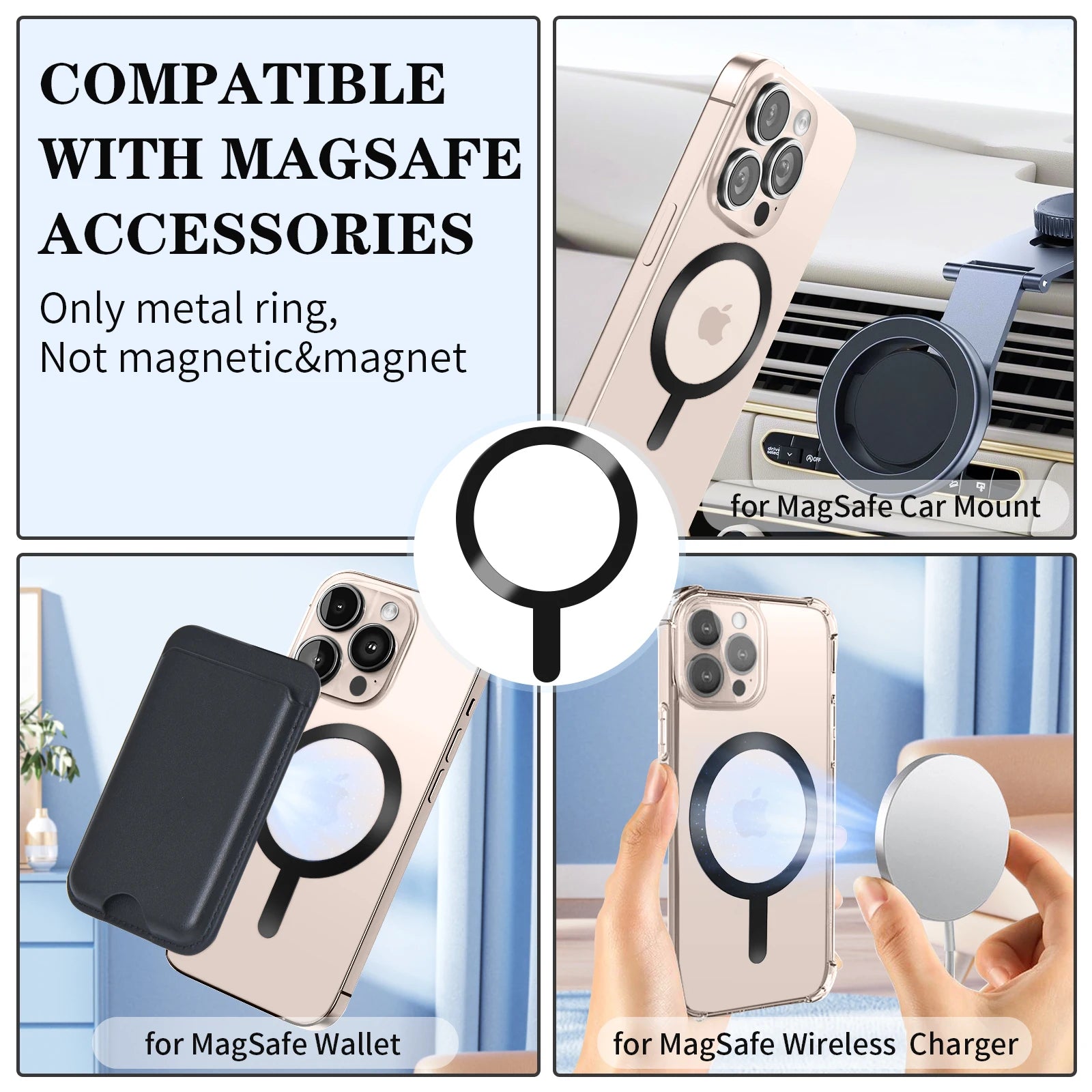 4pcs/3pcs/1pc/lot Metal Ring Plate For Magsafe Sheet Sticker iron Ring For iPhone 14 15 Magnetic Phone Holder Wireless Charger