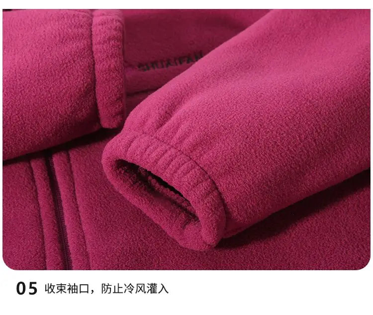 Women Thickened Fleece Winter Jacket Embroidery Zipper Thermal Plush Polar Fleece High Collar Cardigan Coats Outdoor Sweatshirt