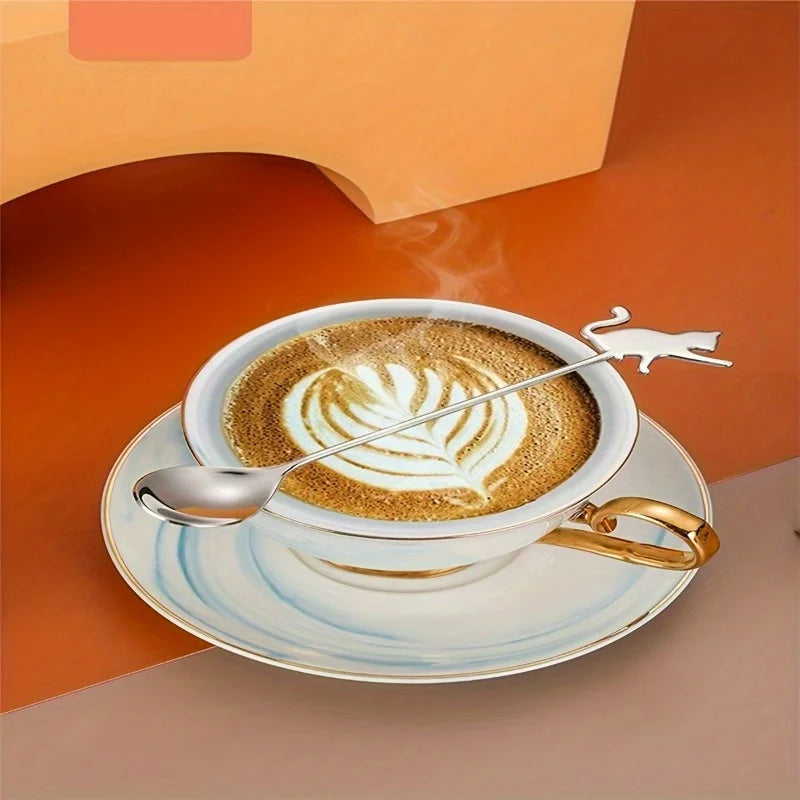 2pcs, Dessert Spoon, Stainless Steel Coffee Spoon, Cute Milk Spoon, Kawaii Cat Stirring Spoon, Reusable Ice Cream Spoon