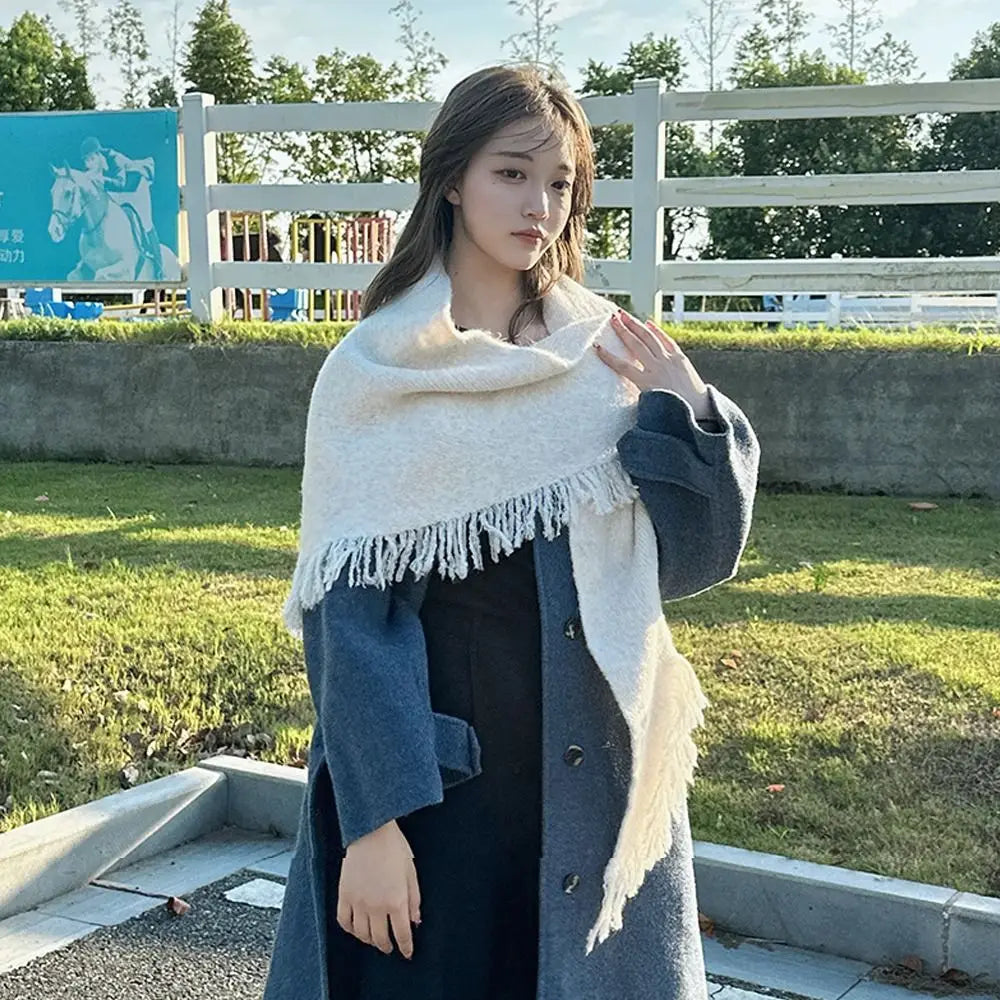 High Quality Winter Triangle Shawl Versatile Tassel Knitted Shawl Wraps Thickned Cold Proof Blanket Scarf for Women