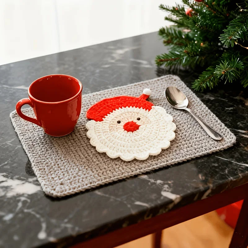2/4pcs Handmade Crochet Santa Claus Coasters Durable Fabric Drink