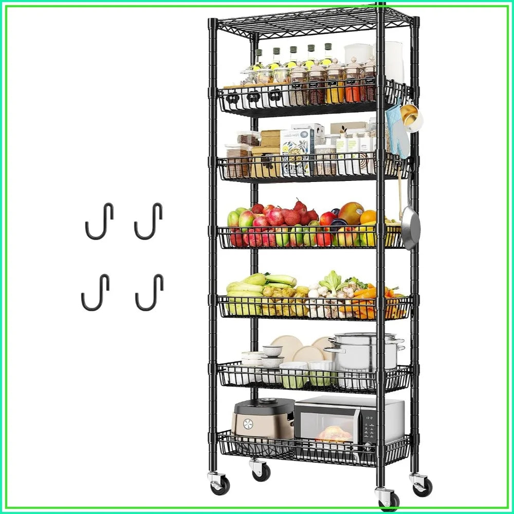 7-Tier Wire Shelving Unit with Basket Shelf &amp; Wheels
