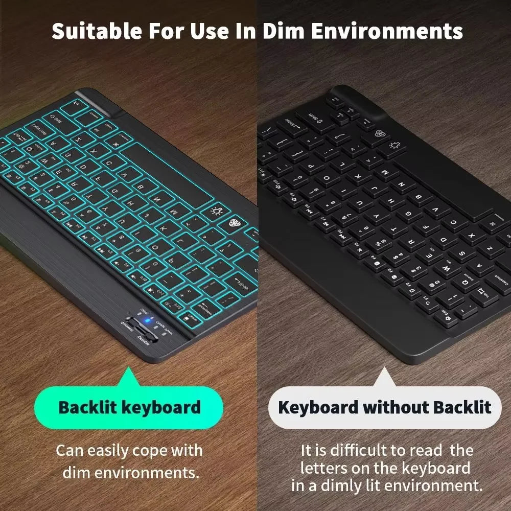 10inch Backlight Bluetooth Keyboard Mouse For IOS Android Windows