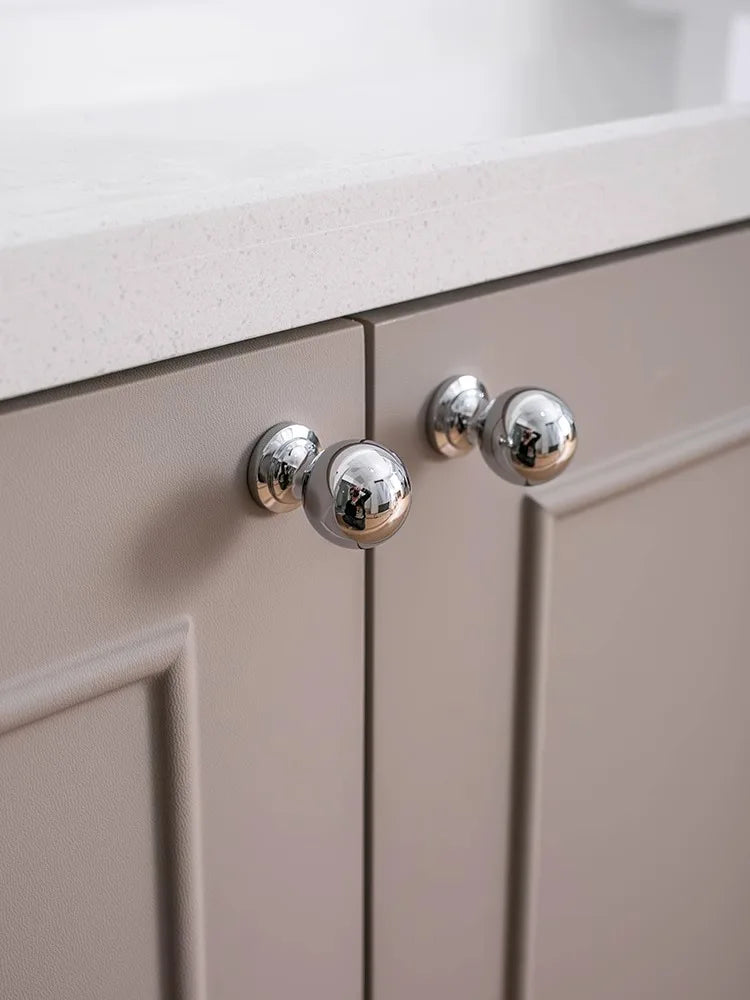 Santaya Brass Drawer Round Knobs Chrome Bright Silver Modern Minimalist Dresser Handle Single Hole Ball Kitchen Cabinet Pulls