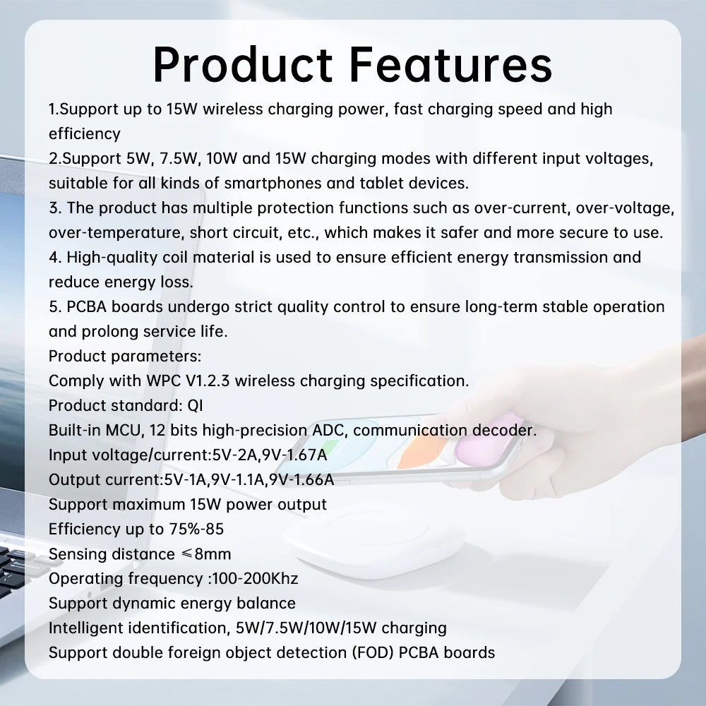 15W High Power Wireless Charger Module Wireless Charger Transmitter Module PCBA Board Coil Support Magnetic Pop-up Window