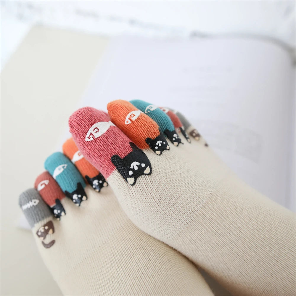 New Chic Funny Cute Cat Fish Colored Five Fingers Split Toes Socks Soft Cotton Christmas Sweet Gift Sokken Dropship