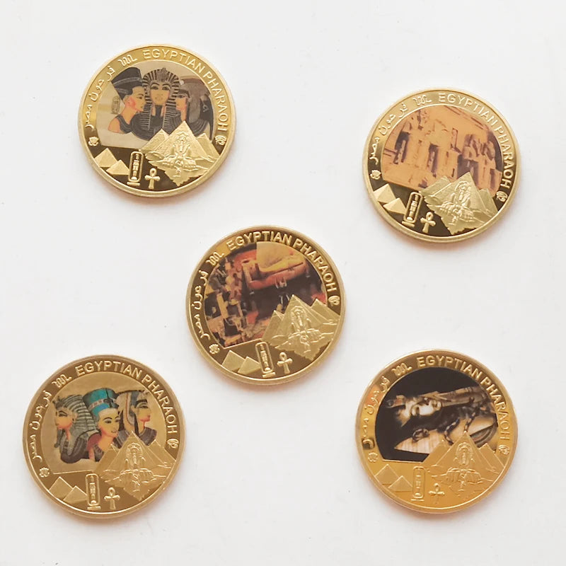Egyptian Pharaoh Gold Plated Commemorative Coin Egypt Challenge Coin Art Craft Souvenir Business Gift for Collection Home Decor