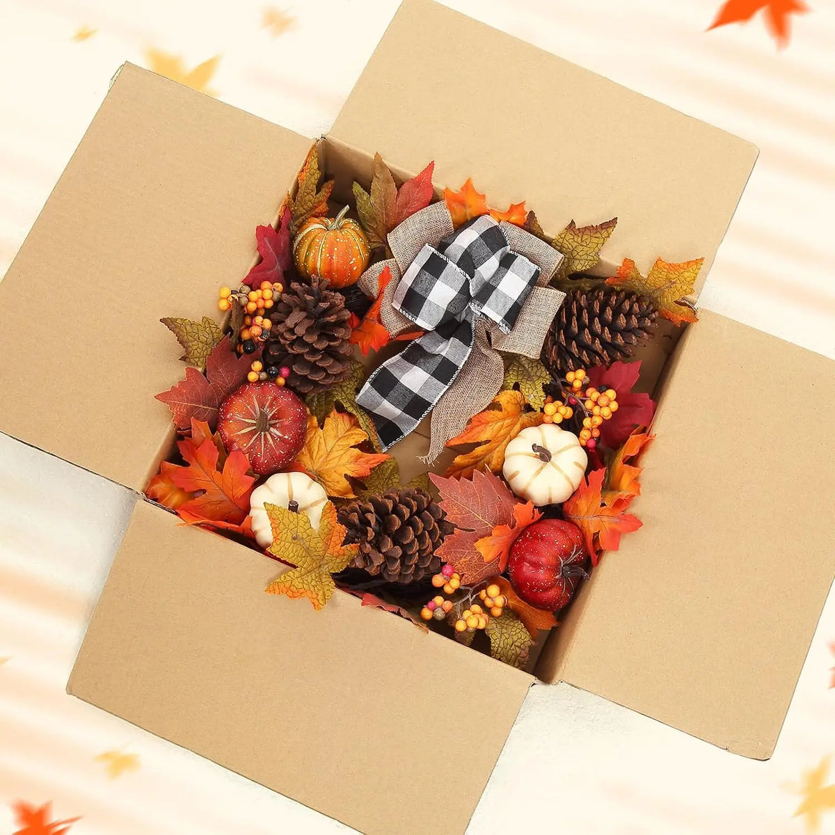 Garvee 20Inch Halloween Pumpkins Fall Wreath Artificial Flower Wreath