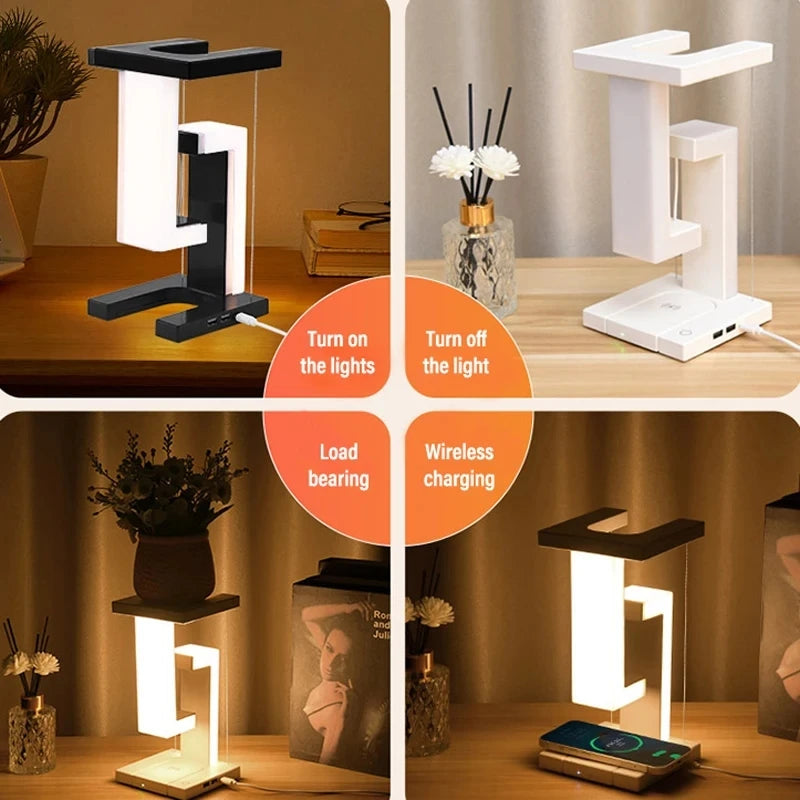 Novelty floating lamp with 10 W detachable wireless charger decorative light for bedroom/office