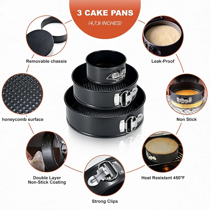 4/7/9Inch Carbon Steel Cake Mold with Latch Nonstick Cake Tin with Removable Bottom Cake Pan Brownies Cheesecake Baking Mould