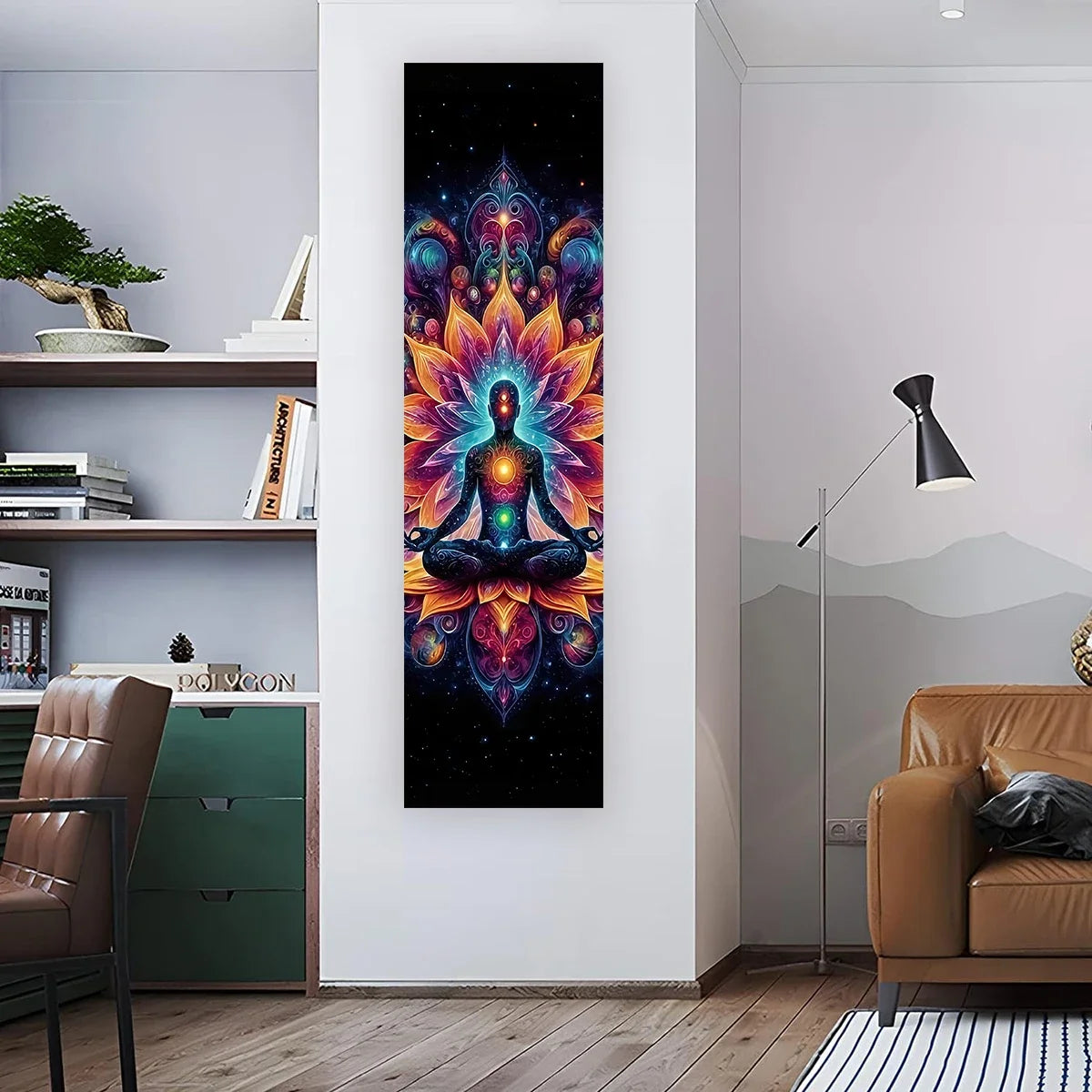VIKAMA Seven Chakra Vertical Tapestry Rainbow Energy Wall Decor for Yoga Studio Meditation Space Wall Hanging Home Decoration