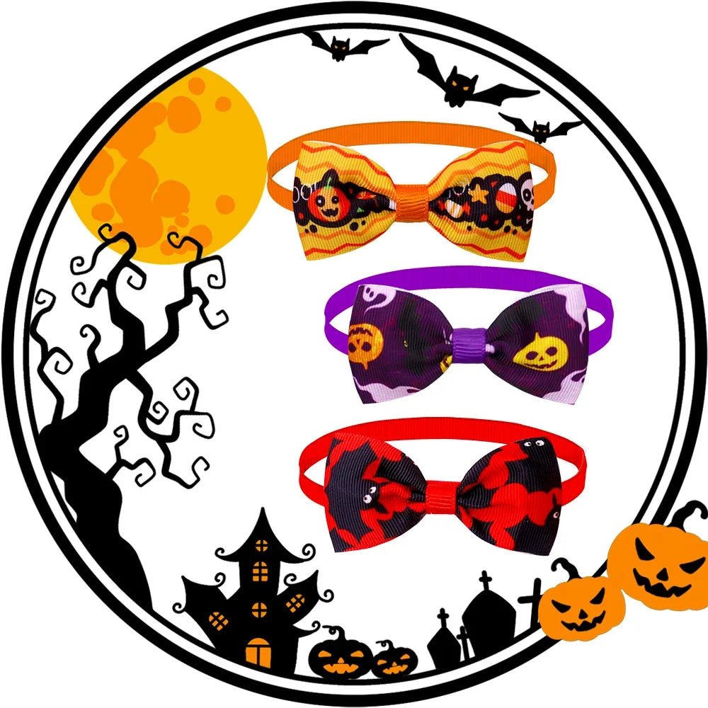 50pcs Halloween Small Dog Cat Bow Tie For Dogs Cats Bows Skull Styles Pet Dog Bowties Collar Holiday Grooming Items For Dogs