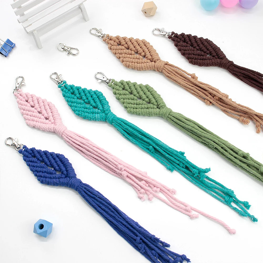 Leaf Tapestry Keychain Macrame Kit with Tutorial For Beginners Handmade DIY Key Chain Wall Hanging Knitted Kit for Home Decor