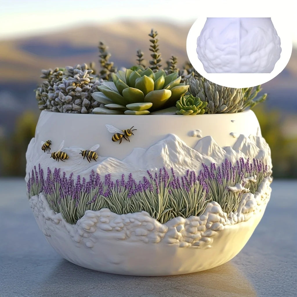 Sea Bay Canyon Relief Succulent Plant Flower Pot Resin Silicone Mold Mountain Range Sea Sunrise Relief Storage Box Gypsum Molds