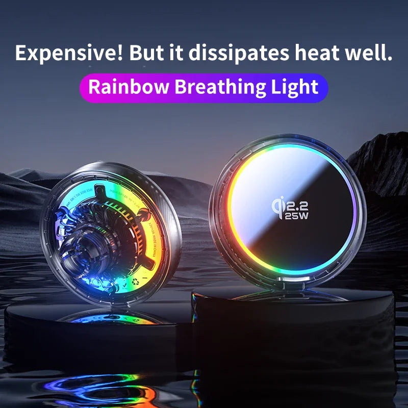 qi2.2 Car 25W Magnetic Wireless Charger Air Cooling RGB Light  Phone Holder For Magsafe iPhone 17 16 15 14 13 12 Fast Charging