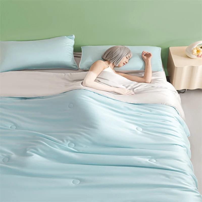 New Cooling Sensation Summer Duvet Brings Coolness Washed Ice Silk Blanket Instant Cool Quilt All Ages Silky Touch Comforter Set