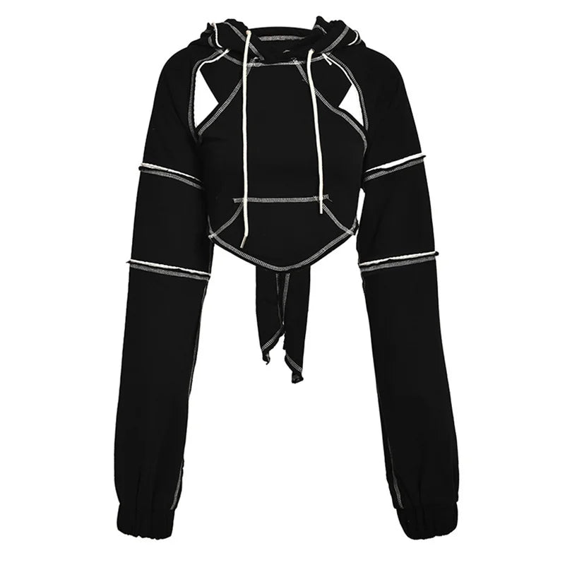 EAM Backless Cut-out Topstitched Bow Sweatshirt New Hooded Long Sleeve Women Big Size Fashion Spring Autumn 2026 1DF182001