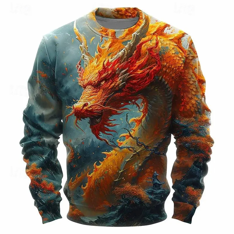 Full Print Chinese Dragon Graphic Sweatshirts for Men Women Long