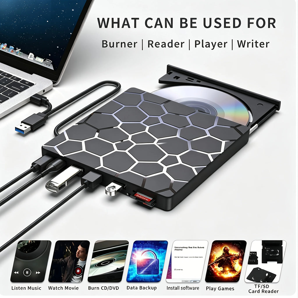 8‑in‑1 External Cd/dvd Drive Features USB 3.0 &amp; Type‑c
