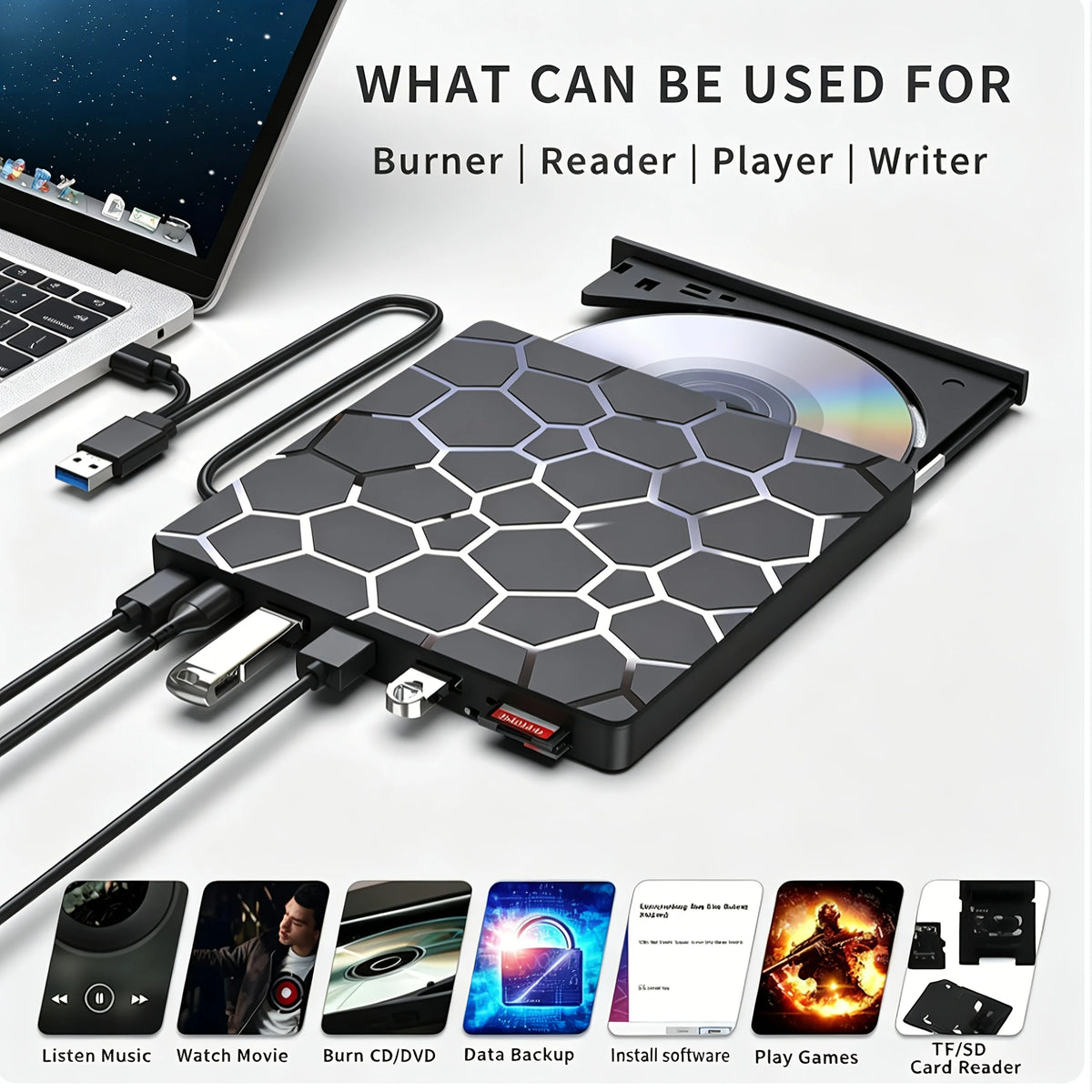 8‑in‑1 External Cd/dvd Drive Features USB 3.0 &amp; Type‑c