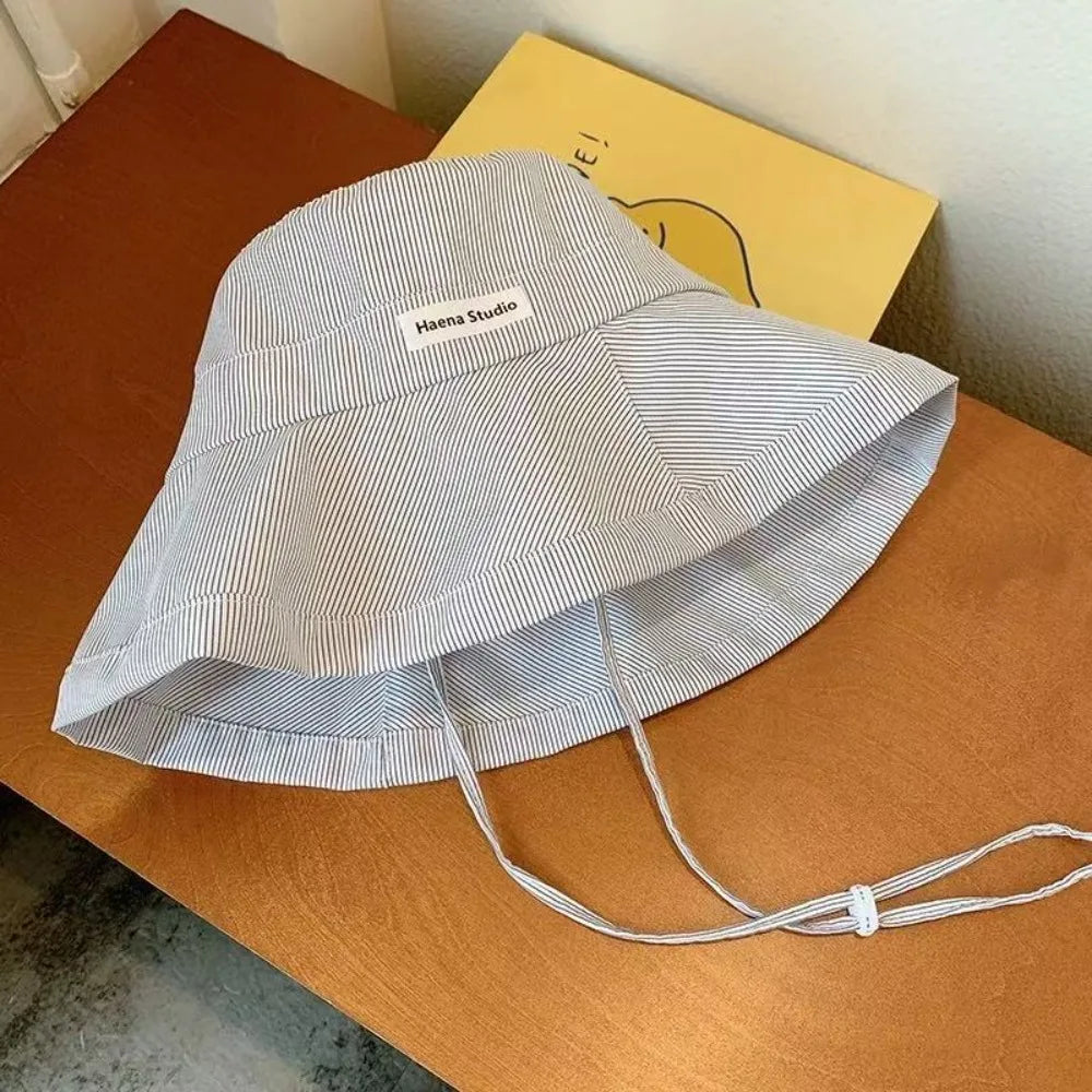 Y2K Wide Brim Fisherman Caps Candy Color with Rope Bucket Hats
