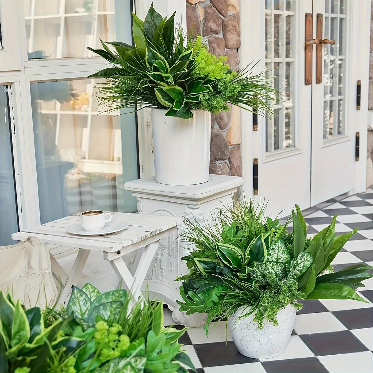 9pcs Outdoor Faux Plastic Greenery Leaf Plant for Garden Porch