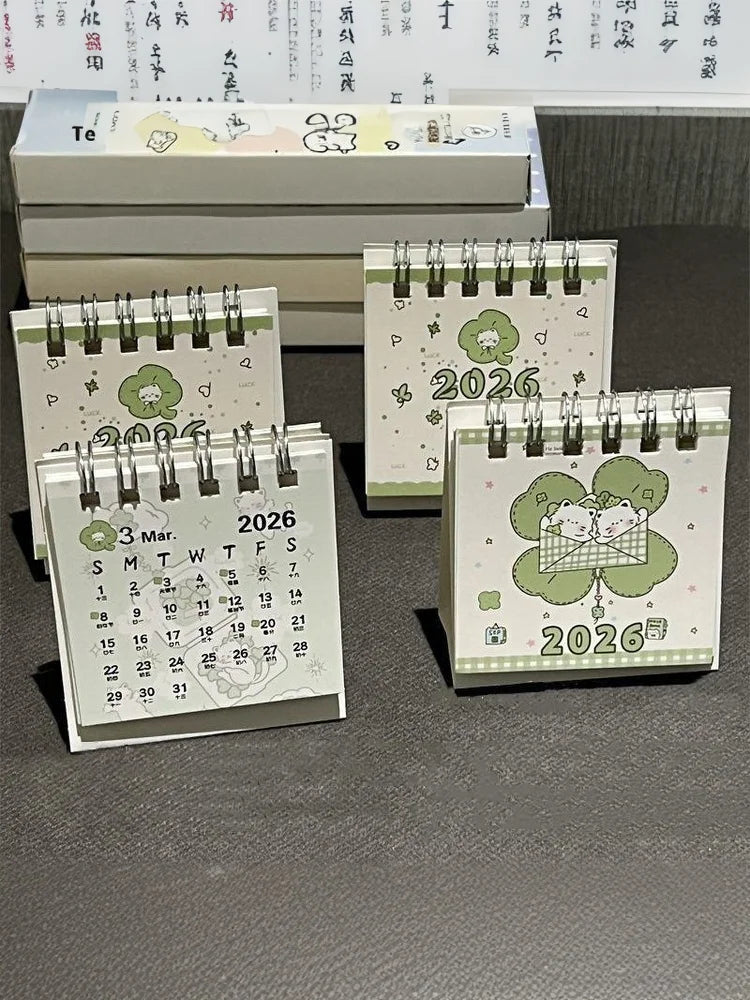 Lucky Cat Themed 2026 Mini Desktop Calendar Ins Style Decoration For Students Office Desk Organizer Cute Schedule Planner