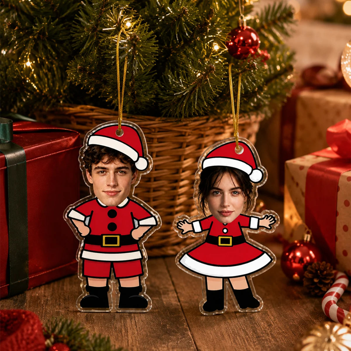 Custom Photo Face Christmas Ornament, Festive Cartoon Acrylic Hanging Decor, Personalized Holiday Party Supply