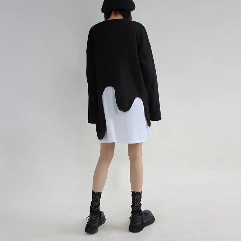 SuperAen Spring Summer 2023 New Sweatshirt Women's New Design Irregular Loose Long Sleeves Round Neck Layered Top